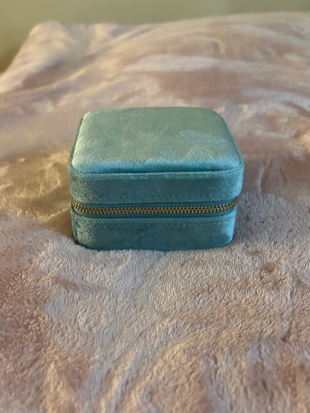 Mexx Teal Velvet Travel Jewelry Case with Gold Zipper